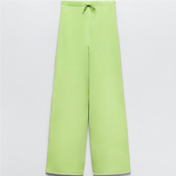 Zara flare high waisted green ribbed pants - Picture 6 of 12